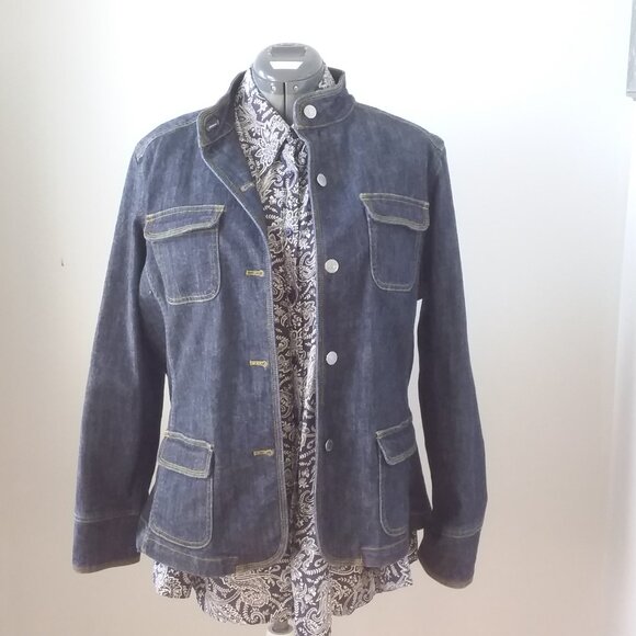 Vintage Y2k Eddie Bauer stand up collar denim jacket/blazer XL - Picture 6 of 6